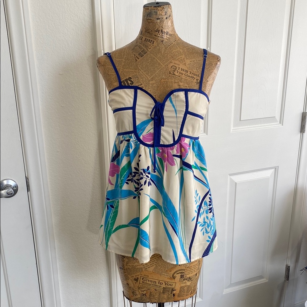 Yumi Kim Cream Tank Top with Blue & Teal Floral Print